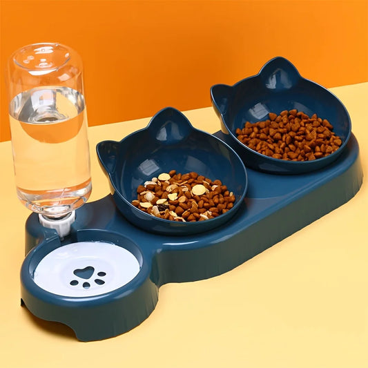 SET REPAS 3-EN-1 POUR CHAT ET PETIT CHIEN – BOLS SURÉLEVÉS + DISTRIBUTEUR D’EAU AUTOMATIQUE